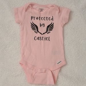 Pink 3-6 month Supernatural onesie Castiel